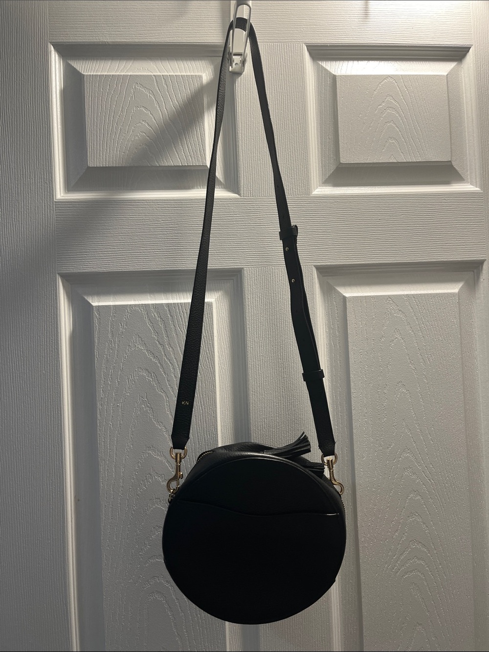 Cuyana Black Round Crossbody Bag with Gold Hardware